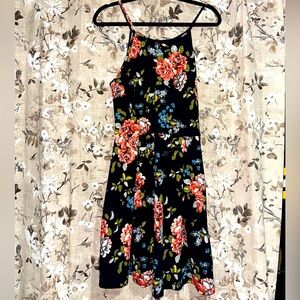 Soprano Navy Blue Floral Dress, Size Large